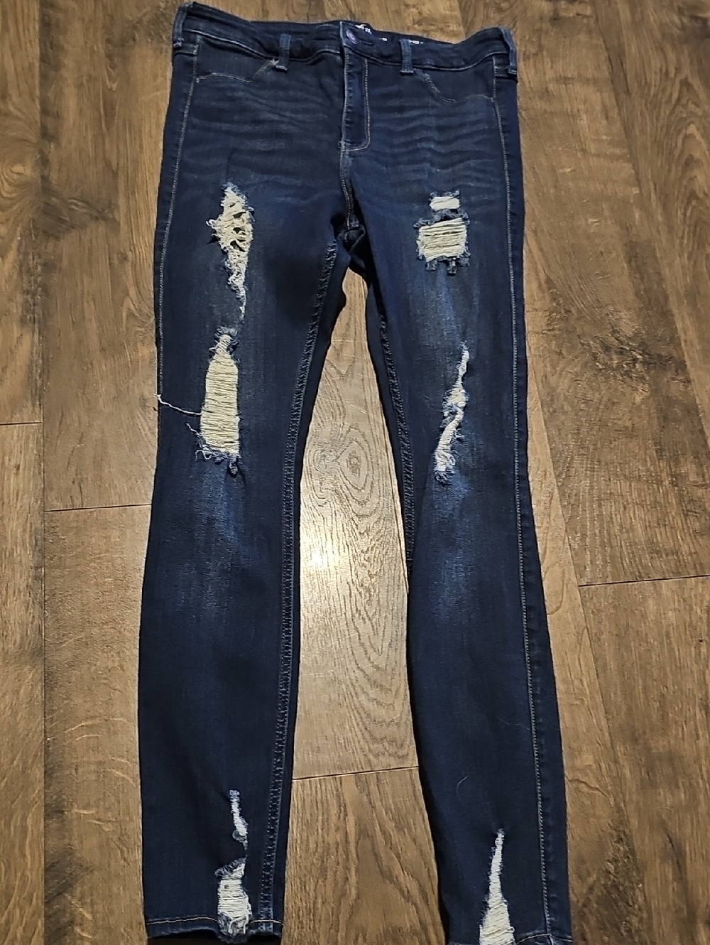 Hollister Jeans Blue Distressed Skinny Stretch High Rise Size 9 Long 29 X 30
